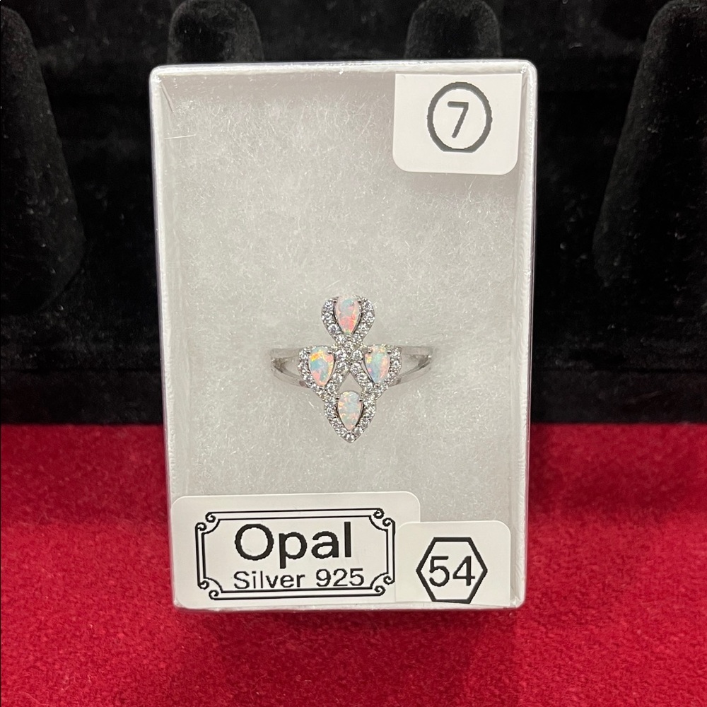Opal Sterling Silver Ring with Iridescent Accents